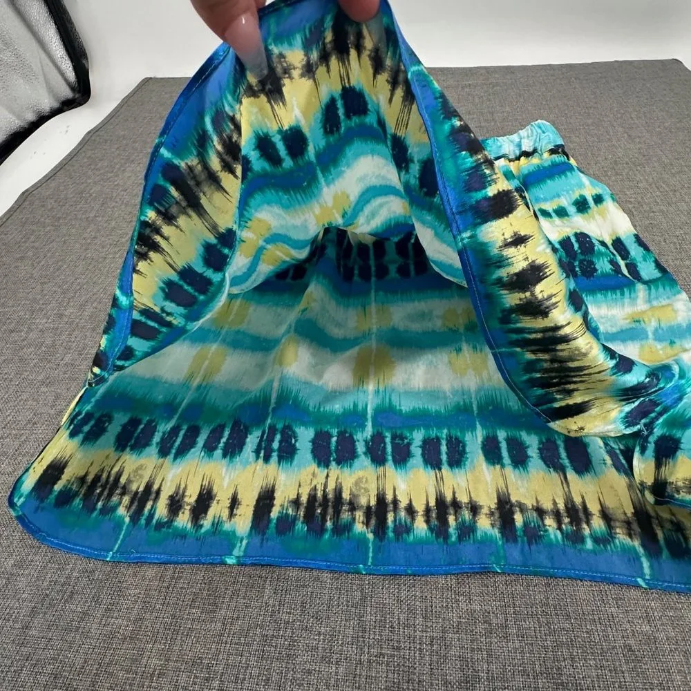 Banana Republic Silk Skirt Pullover Elastic Waist Sz 14 Yellow Blue White Pocket